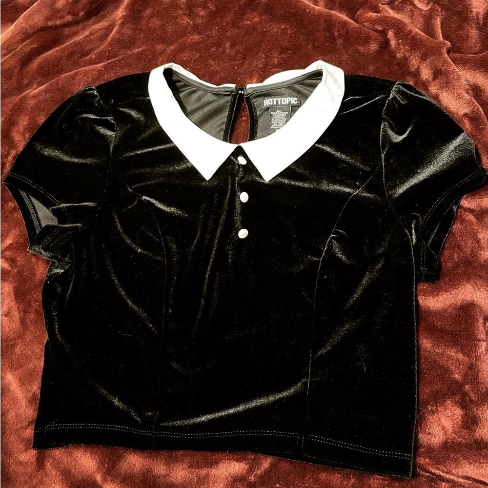 Velvet Cropped Collared Shirt